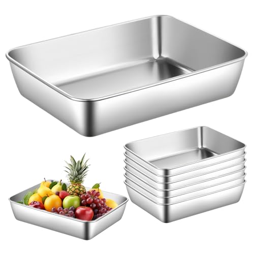 Juego de 6 cuencos para empanar, 25,5 x 20 x 5,5 cm, acero inoxidable, bandeja rectangular para empanar, para pescado, carne y verduras, apilables y aptos para lavavajillas