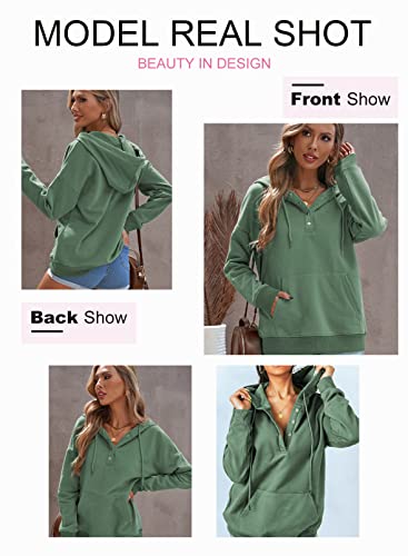Dokotoo Women's Fashion Hoodies & Sweatshirts Drawstring Long Sleeve Front Button Collar Hooded Pullovers With Pockets Winter Sweatshirts For Women Loose Fit Casual Ladies Fall Shirt Tops Large Green #TOP2