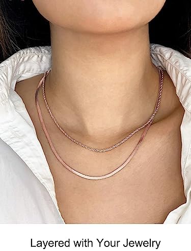 FOCALOOK 3/5mm Flat Snake Chain Stainless Steel/Gold/Rose Gold Choker Necklace for Women Girls 12" 15" 18" inch Chain(With Gift Box)