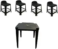 Kit Mesa Quadrada Monobloco com 4 Bancos Empilháveis Preto