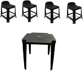 Kit Mesa Quadrada Monobloco com 4 Bancos Empilháveis Preto