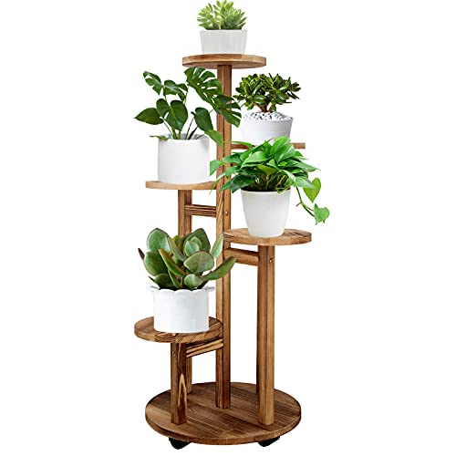 GEEBOBO 5 Tiered Tall Plant Stand for Indoor, Wood Plant Shelf Corner Display Rack, Multi-tier Planter Pot Holder Flower Stand for Living Room Balcony Garden Patio (Brown) by GEEBOBO - Image 8