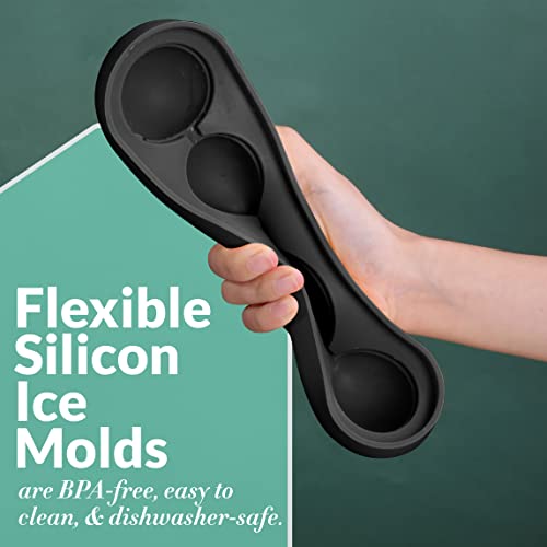 Group Vertical Large 2’’ Ice Maker Trays For Whiskey, Bourbon And Cocktails, Silicone Molds For Sphere Ice Balls, Ice Trays With Lid, Dishwasher And Oven-Safe, Pack Of 2, 8 Round Black #TOP3