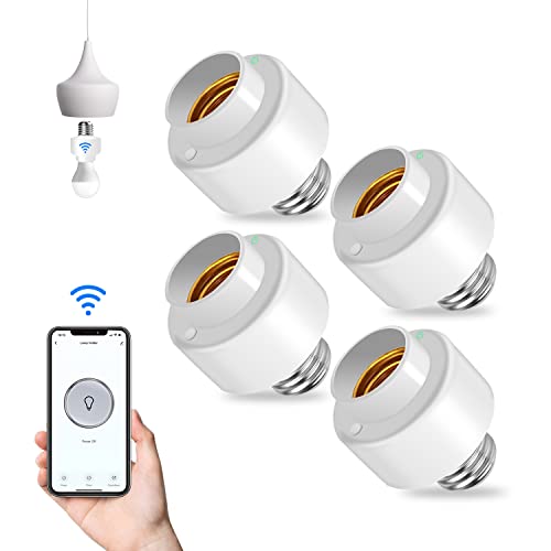 Belvusef 4 PCS Smart WiFi Bulb Socket,Remote Control WiFi Light Socket,E26/E27 Smart Light Socket with Timer,Bulb Holder Adapter Compatible with Google Home and Alexa (Only Support 2.4Ghz WiFi)