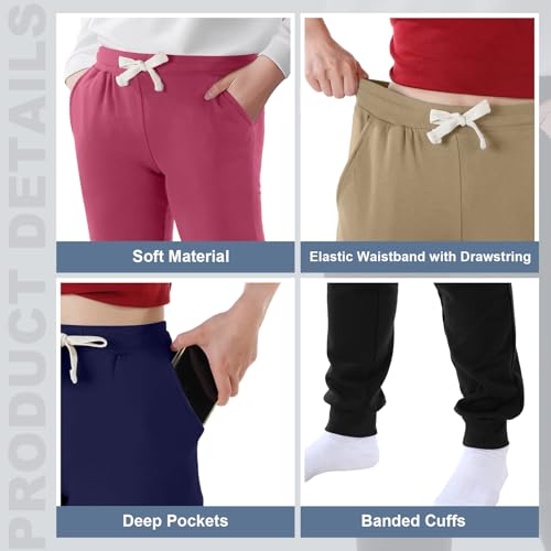 Silkfly 4 Pack Boys and Girls Sweatpants with Pockets Active Fleece Jogger Pants for Kids Size 8-14 Years3