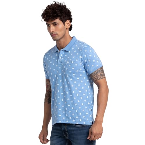 Image of Parx Men's Print Pattern Regular Fit Pure Cotton Half Sleeve Polo Neck Casual T-Shirt