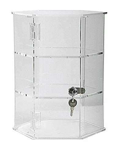 Hexagonal Acrylic Display Case - Locking (HX12-12" tall - 2 shelves)