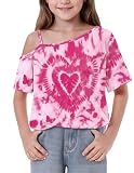 Arshiner Mädchen T Shirt Schulterfreies Oberteil Kinder Spaghettiträger T Shirts Lässig Mode Sommer Kurzarmshirt One Shoulder Tops für Mädchen 7 8 Jahre