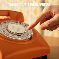 Opis Technology 60s Cable Retro Telefon mit Wählscheibe, Orange | Mechanische Metallglocke im Stil der 60er Jahre. Passt an die meisten Router und Fritzbox Anschlüsse. – Ansicht 4