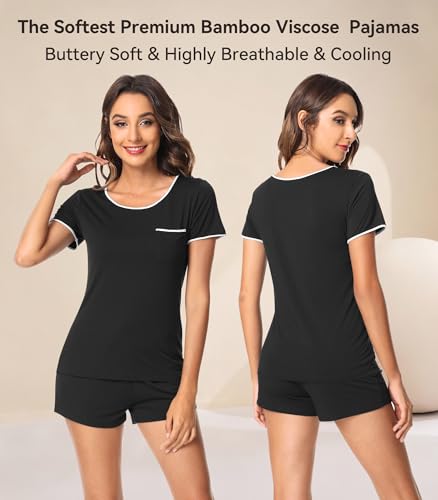 Image of WiWi Viscose from Bamboo Pajamas Set for Women Super Soft Short Sleeve Cooling Summer Plus Size Pjs Sets Sleepwear S-4X
