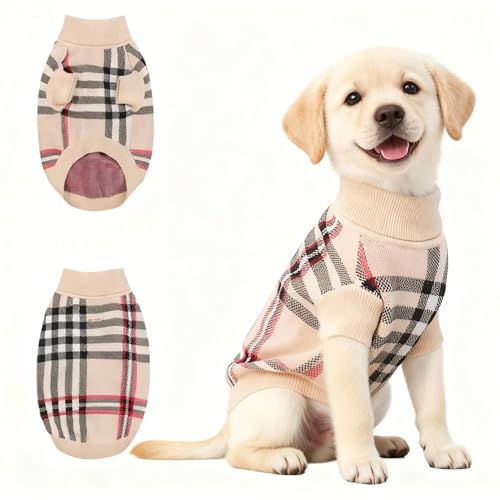 Image of Small /Medium Dog Sweater, Warm Dog Winter Coat w /Sleeves, Comfortable High Neck & Leash Hole, Premium Dog Clothes for Labrador-Best for Holidays, Daily Walks XL Apricot