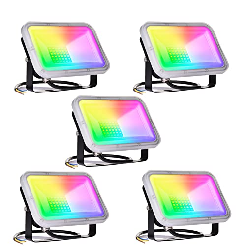 LED Strahler RGB 100W Smart RGB Flutlicht,LED Außenstrahler Fluter mit 16 Farben 4 Modi Farbwechsel,IP67 Wasserdicht Flutlichtstrahler für Garten Party Aussen Hochzeit(5 Stück) Cover