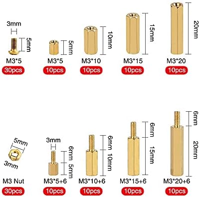 YIXISI 140 PCS M3 Brass Male Female Hex Spacer Hex Standoff Screw Nut Threaded Pillar PCB Motherboard Assortment Kit