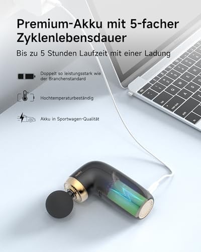 HEYCHY A1 Super Mini Massagepistole, 0,27 kg, 4 Silikonaufsätzen, Schwarz – Ansicht 3