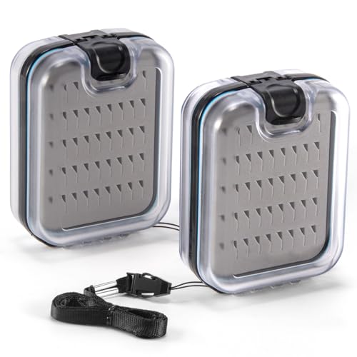 Dr.Fish 2 Pieces Fly Fishing Box, Flies Storage Case Waterproof Silicone Double Sided Clam Fishing Jig Boxes Crappie Panfish Trout X-small