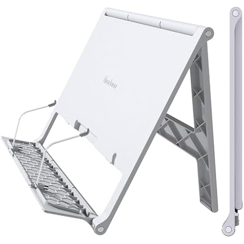 Readaeer Portable Book Stand Free Angle Adjustable Book Holder for Thick Textbook Collapsible Lightweight Book Rest (White)