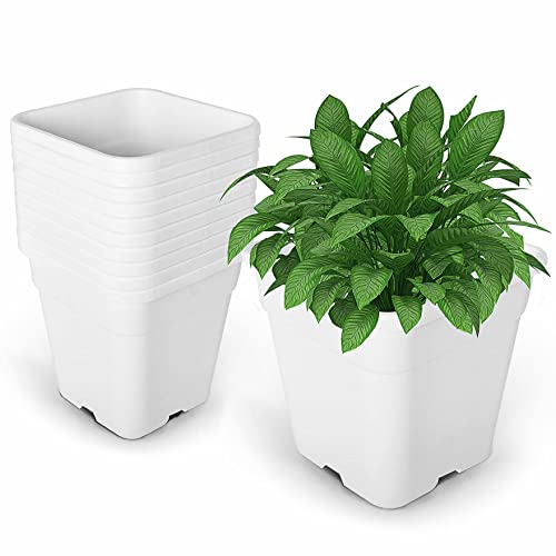 waltyotur 5 Gal Square Plastic Nursery Pot for Plant 10Pcs White Grower Pot