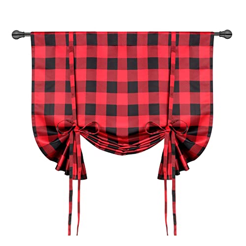 Simple Deluxe Verstellbarer Lampenschirm und Vorhänge für Küchenfenster, Büffelkaro, kariert, Bauernhaus, wärmeisoliert, Verdunkelungsvorhang, 106,7 cm B x 160 cm L, Schwarz und Rot