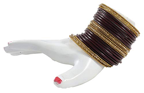 Image of NMII Glass With Zircon Gemstone Studded Worked and Ball Chain Or Plane Gloosy Finished Bangles Set For Women and Girls