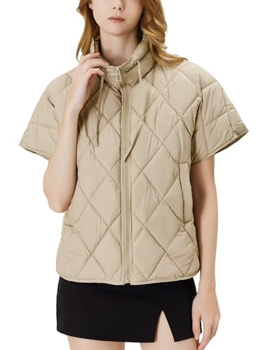 Women's Puffer Vest Short Sleeves Lightweight Outerwear Vests Quilted Jacket Coat with Pockets2