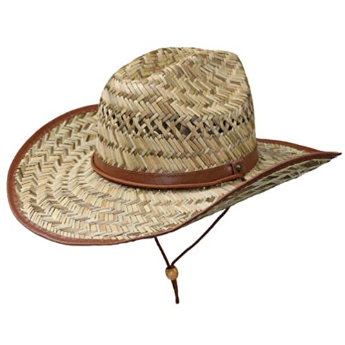 WEROR Sombrero de paja para hombre y mujer, sombrero de vaquero con correa de barbilla 16182, beige, 63 Cover