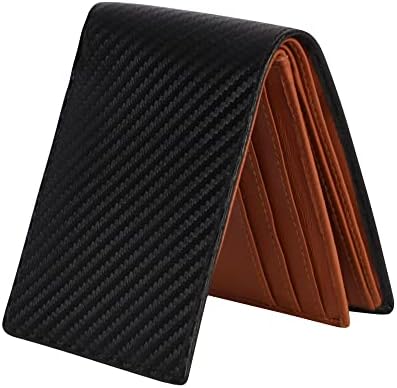 RAS Gents Handmade Wallets RFID Blocking Carbon Fibre Real Leather Billfold Slim Cardholder Passcase Wallet for Men 103 (Black Tan)