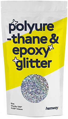 Hemway | Polyurethane & Epoxy Glitter - CHUNKY - 1 40  0.025  0.6mm - Silver Holographic   100g