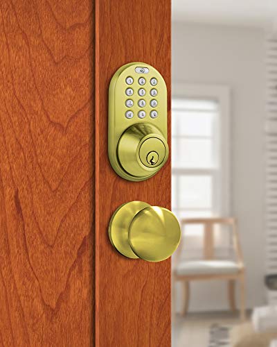 Milocks Tfk-02P Digital Deadbolt Door Lock And Passage Knob Combo With Keyless Entry Via Keypad Code For Exterior Doors, Polished Brass #TOP3