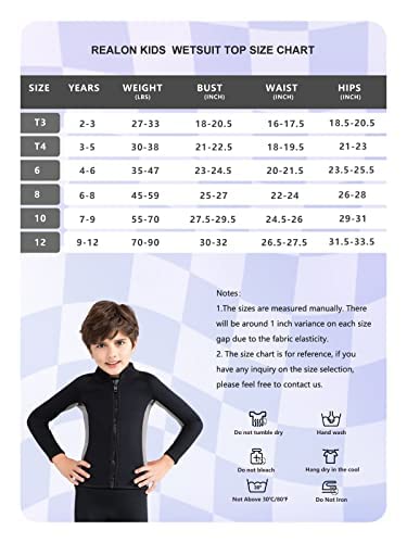 Realon Kids Wetsuit Top For Boys 3Mm Neoprene Jacket Long Sleeve Front Zipper Swimsuit Keep Warm Swimwear For Surfing Swimming Diving #TOP1