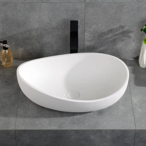 Weibath Oval Vessel Sink Stone Resin Bathroom Sink Modern Art Sink Matte White With Pop Up Drain (Matte White) #TOP1