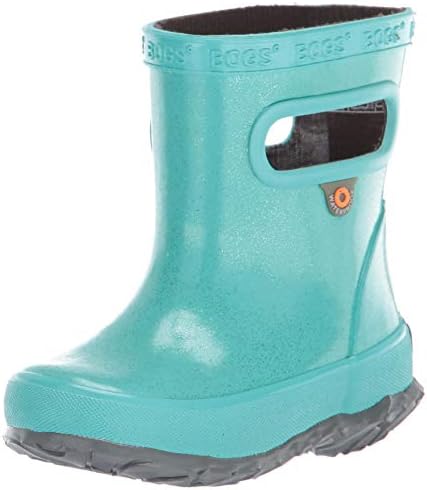BOGS unisex child Skipper Waterproof Rain Boot, Glitter - Turquoise, 8 Toddler US