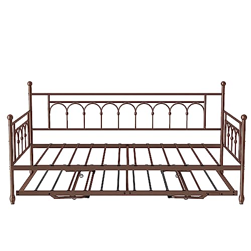 Kuurfuurdo Twin Daybed With Trundle, Metal Daybed With Pop Up Trundle, Day Bed With Trundle Bed Twin, Steel Slat Support Sofa Bed For Kids Teens Adults Living Room, Guest Room, No Box Spring Needed #TOP4