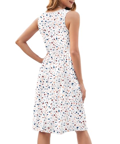 Image of KUOTAI Womens Summer Dresses Sleeveless Casual Loose Swing Button Down Midi Dress V-Neck Flowy A-Line Sundress