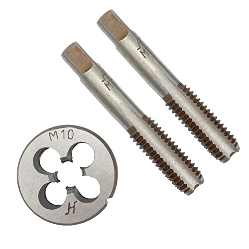Acdeyaca Metric Hand Tap and Die Set, M10 x 1.5 Thread Tap and Round Die, 2 Right Hand Straight Taps & 1 Die (M10X1.5)
