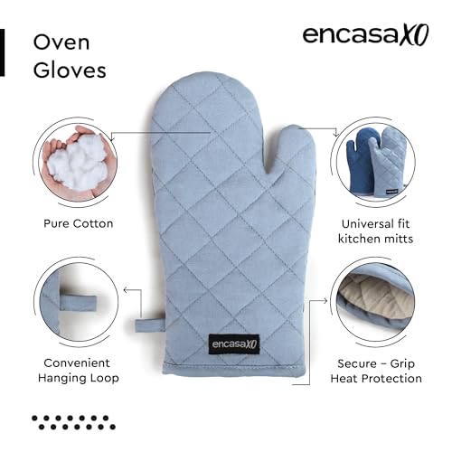 Encasa XO Heat Resistant Cotton Oven Gloves Set (2 Pieces) - Quilted & Safe 17x29 cm - Ideal for Kitchen, Cooking & Baking, Grilling, Handling Hot Pots & Pans - Grey & Cobalt Blue - Image 3