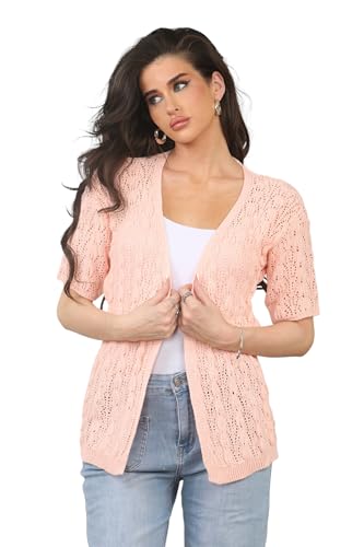 Image of Loxdonz Women's Short Sleeve Cropped Cardigan Sweaters Open Front Bolero Short Shrugs for Women