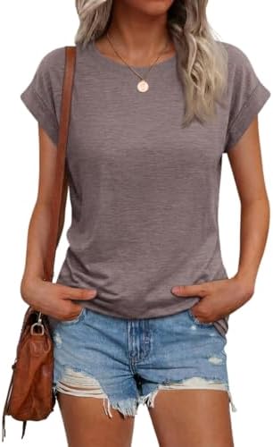 Cicy Bell Damen T Shirt Rundhals Sommer Basic Top | Elegant,Einfarbig,Casual,Tank Tops,Kurzarm Oberteile,Baumwolle,Locker