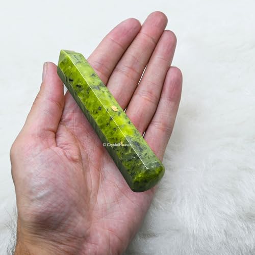 Image of Green Jade Crystal Wand - Pointed Crystal Wand for Energy Healing, Chakra Balancing, Meditation and Home Decor - Crystals and Healing Stones for Gift