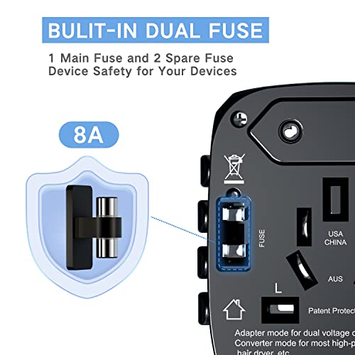 2000Watts International Travel Adapter Voltage Converter, Down Voltage 220 V To 110 V For Hair Dryer Cell Phone Laptop, Us To Uk Europe Au Over 200 Countries Power Converter（Black） #TOP6