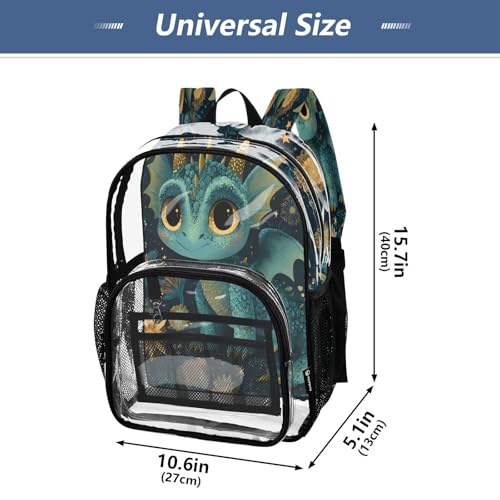 Dragon Flower Blue Clear Backpack Heavy Duty See Through Transparent PVC BookBag for Kids Boy Girl School Work4