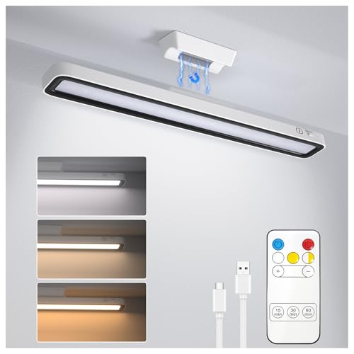 Lamptobe 5W LED Under Cabinet Kitchen Lights, 3-Color-Temps, Dimmable, Touch or Remote Control, USB-C 2000mAh Rechargeable Battery Operated, Suitable for Kitchen, Cupboard, Wardrobe, Stair and Mirror