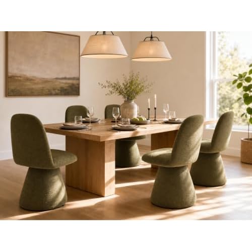 HNY Green Swivel Dining Chairs Set of 6, Mid Century Modern Chenille Upholstered Kitchen Chairs with High Back, Wood Frame, 360 Degree Rotating Swivel Accent Side Chairs for Dining Room, Liv