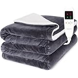 電気毛布 掛け敷き兼用 大判 190×130cm セミダブル 洗濯ネット付き 速暖 9段階温度調節 タイマー付き 節電 省エネ ダニ退治 防寒対策 丸洗いOK 厚手フランネル＆シープボア 肩掛け 膝掛け PSE認証済み (ダークグレー) Forlaven