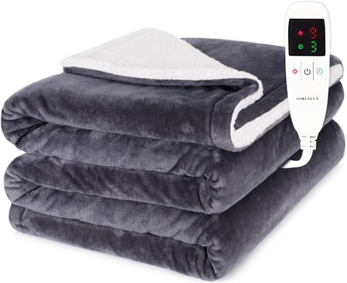 （22:00時点） 電気毛布 掛け敷き兼用 大判 190×130cm セミダブル 洗濯ネット付き 速暖 9段階温度調節 タイマー付き 節電 省エネ ダニ退治 防寒対策 丸洗いOK 厚手フランネル＆シープボア 肩掛け 膝掛け PSE認証済み (ダークグレー) Forlaven
