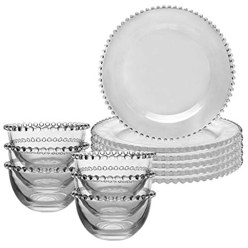 12 Piece Crockery Set - Service for 6 - Glass Plates & Bowls Alfresco Dining Tableware
