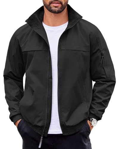COOFANDY Mens Lightweight Bomber Jackets Stand Collar Windbreaker Softshell Jacket Zip Up Coat for Fall Outdoor