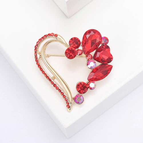 Image of Sparkly Full Rhinestone Heart Brooch Pin Hollow Double Lapel Pin Badge Red Heart Pins Mothers Day Gift Jewelry