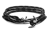 Tom Hope TM0131 Bracelet triple tour avec ancre, Noir, Taille S