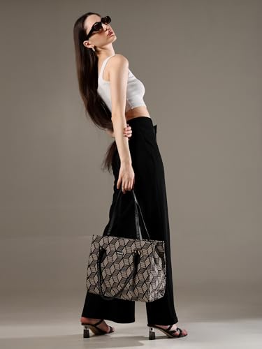 Image of ENSAC Cotton Tote Bag for Women, Stylish Handbag for women with Zip Closure | Fit for Office Bag, College, Travel Use | Handcrafted in India