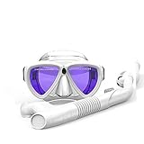 Schnorcheln Masken Sicherheit Tauchen Tauchmaske Schnorchel Tieftauchen Schnorchel Set Ausrüstung Wasser-Stop-Ablassventil Masken für Erwachsene oder Kinder (Farbe : White, Size : M)